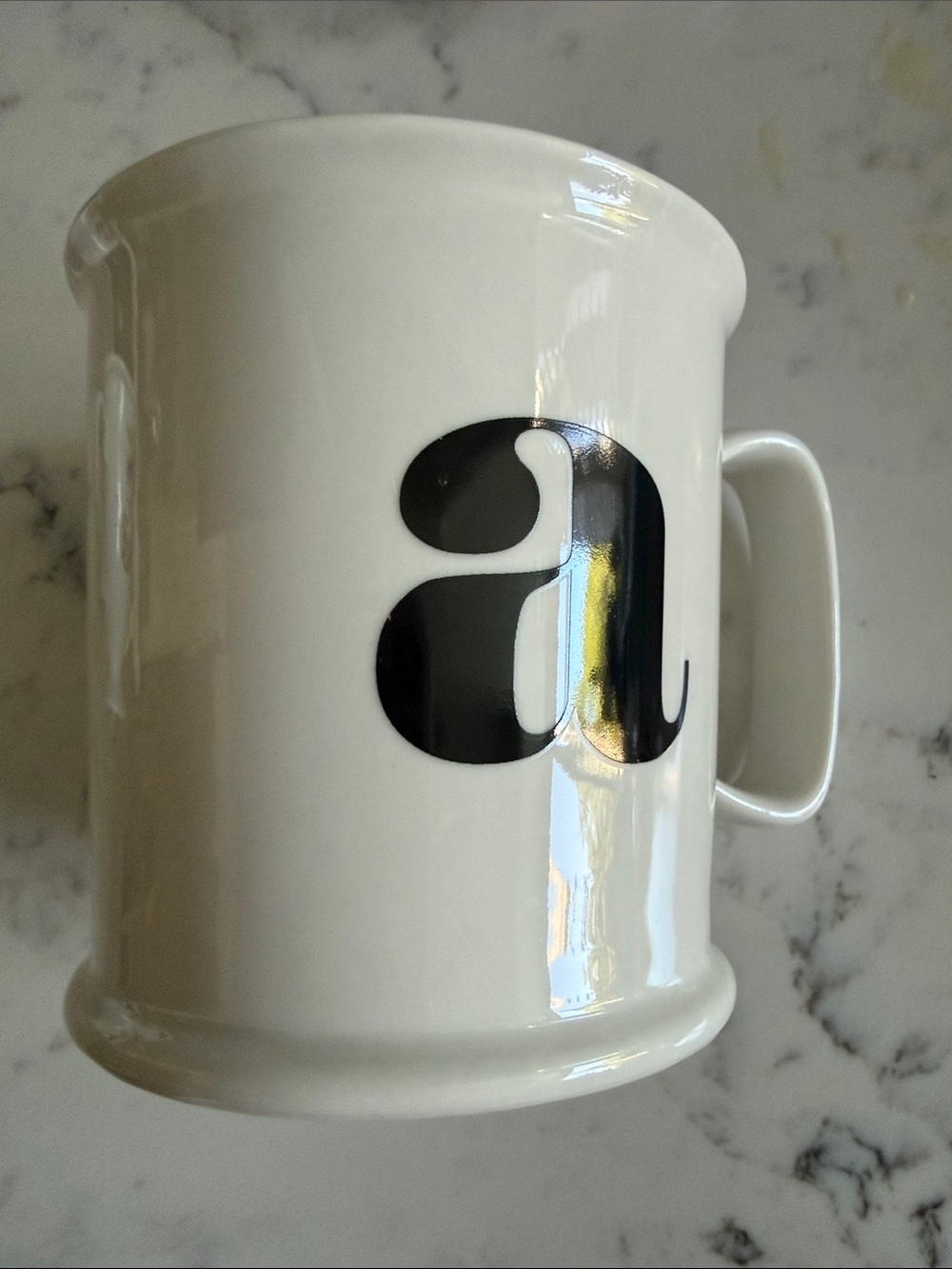 World Market off White Ceramic Mug ywith Black 'a' Initial - Home Dining